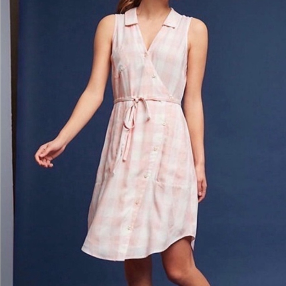 Plaid light pink Anthropologie wrap dress
